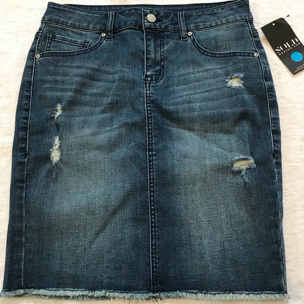 Blue Ripped Denim Jeans Skirt